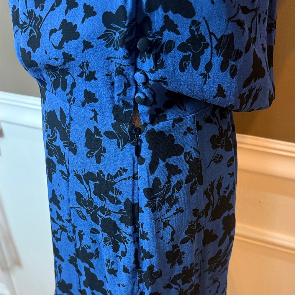 Karina Grimaldi Vicky Denim Floral Blue‎ Chiffon Mini Dress Long Sleeve M - Picture 7 of 11